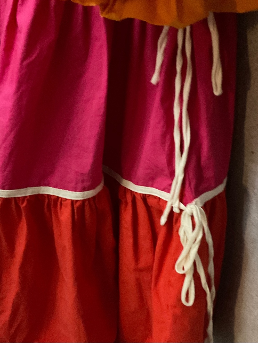 Sofie The Label-Colorblock Puff-Sleeve Tiered Dress - Orange, Pink, Red - Picture 3 of 5